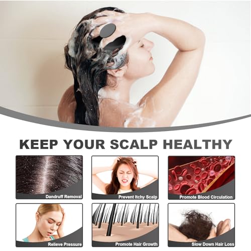 Meartchy Silicone Scalp Massager, Scalp Scrubber for Hair Growth with Soft Bristles, Scalp Exfoliator Brush Dandruff Removal Shampoo Brush for Wet Dry Scalp Care (Black) - color: Black
