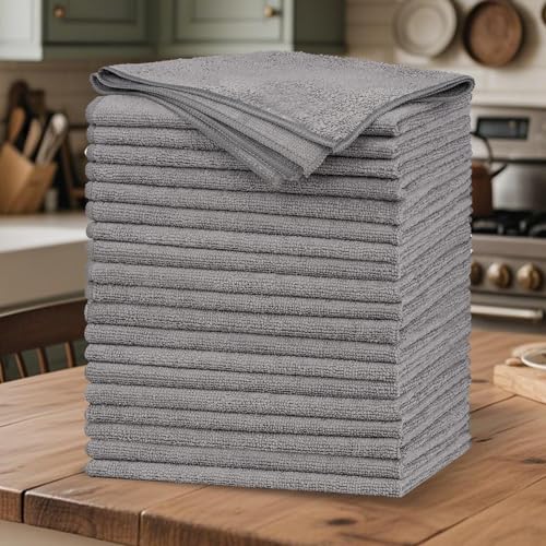 20 Pack Grey Microfiber Cleaning Cloth, Lint-Free Car Wash Towels, All-Purpose Absorbent Cleaning Rags for Housekeeping, Dust Cloth for Office, Mechanic, Automotive - color: Grey