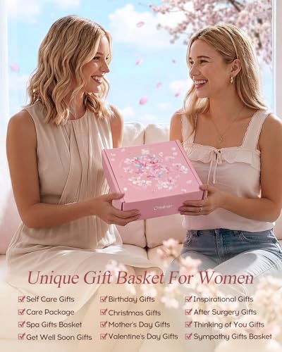 Cherry Blossom Spa Gifts for Women - Luxurious Birthday Spa Bakset with Greeting Card for Women, Self Care Package for Her Birthday, Mothers Day, Thinking of You