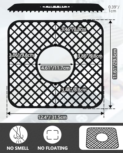 2 Pack Silicone Sink Protector for Kitchen Sink, Trellis Pattern 12 x 11" Sink Grid Mat Silicone Protectors, Center Drain, Black - color: Black