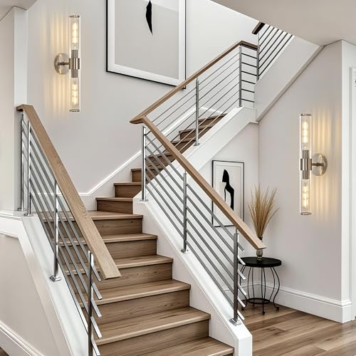 Bathroom Vanity Light Fixtures, Nickel Wall Sconces in Threaded Glass, Modern Wall Light for Bathroom Living Room Bedroom, Hallway - color: Nickel-B