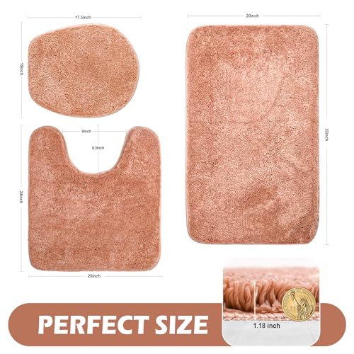 Bathroom Rugs Sets 3 Piece with Adjustable Toilet Seat Cover 17.5"x 15" Machine Washable Bath Rug Set with TPR Non Slip Rubber Backing Solid Bath Mat Set for Luxury Bathroom Decoration - color: Blush Pink