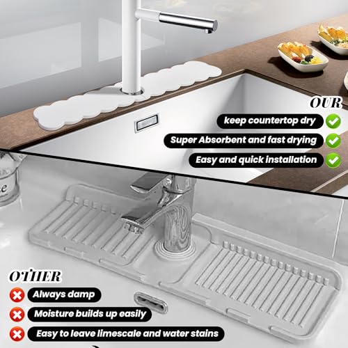23.6'' Long Size Diatomite Faucet Mat Fast Drying Stone Sink Tray Splash Proof Bathroom Counter Faucet Super Water Absorption - size: 23.6" x 3.9"