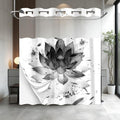 Lotus Hookless Shower Curtain with Snap in Liner, Black and White Japanese Anime No Hook Shower Curtain and Liner Set, Ringless with Window Waterproof Cloth Fabric, 60" W X 74" L - color: Ink, size: 60"W x 74"L (Pack of 1)