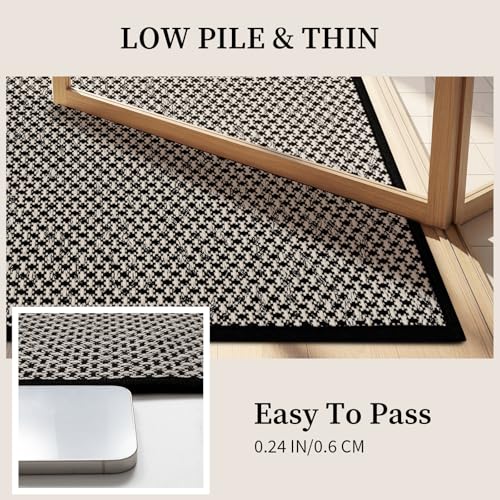 YIHOUSE Thin Bath Mat Black Bathroom Rugs Sets 2 Pieces, Non Slip Absorbent Mats Quick Dry, Woven Rugs Washable, Tapetes para Baño for Bathroom Toliet,Bathtub(17"x24"+17"x47") - color: Black, size: 2Pieces(17"x24"+17"x47")