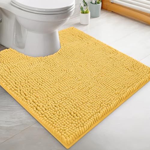 LuxUrux U-Shaped Toilet Bath Mat – Absorbent & Non-Slip Contoured Rug for Toilet Base, Plush Chenille, Machine Washable (20 x 20 inch, Yellow) - color: Yellow, size: 20'' X 20'' U
