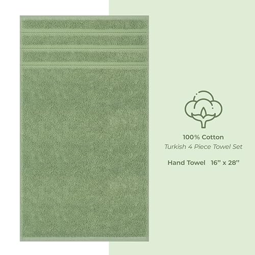 American Soft Linen 100% Cotton Luxury Turkish Towels, 4 PC Hand Towel Set | Soft Absorbent Quick Dry OEKO Tex Standard 100 Certificated Durable Machine Washable Breathable Premium Hotel Quality - color: Sage Green, size: 4 PC (16"x28")