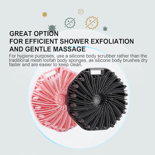 Silicone Body Scrubber, Exfoliating Body Scrubber for Sensitive Skin, Non-Slip Shower Scrubber for Body, Silicone Body Brush for Showering, Charcoal, Effective Showering Exfoliation, Gentle Massage - color: Black and Pink