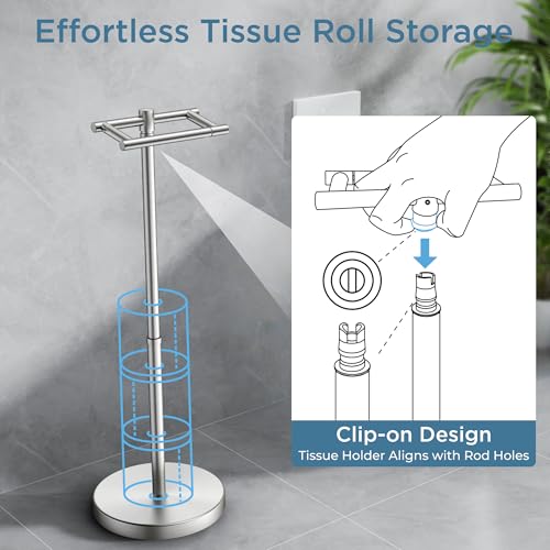 Toilet Paper Holder Stand Adjustable, Freestanding Tissue Roll Holder for Bathroom, Pivoting Design, Durable SUS 304 Stainless Steel and Weighted Base Toilet Paper Stand, Storage (Brushed Nickel) - color: Brushed Nickel
