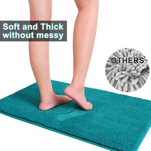 Urvoix Bathroom Rugs Sets 3 Piece, Chenille Bathroom Rug Non-Slip Bath Rug, Ultra Soft, Washable, Super Absorbent Bath Mats for Bathroom, Toilet and Tub (Turquoise Blue) - color: Turquoise Blue