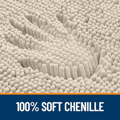 OLANLY Bathroom Rugs Sets 2 Piece, Soft Absorbent Chenille Bath Mats and U-Shaped Contour Toilet Mat Area Rug Set, Machine Washable Bath Carpet, Home Decor Accessories(24"x16"+24"x20", Sand) - color: Sand, size: 24" X 16" + U24" X 20"