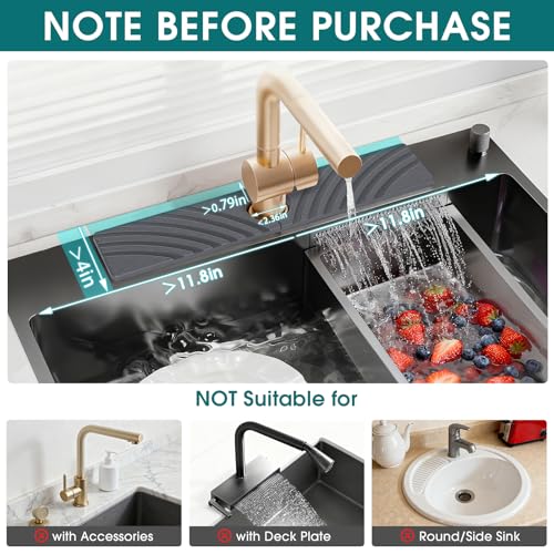 Quick Dry Stone Faucet Mat for Kitchen Sink - 23.6"x3.9" Natural Diatomite Stone Drying Mat for Kitchen Counter, Auto Drainage Sink Protector, Water Splash Guard for Bathroom (Dark Grey)