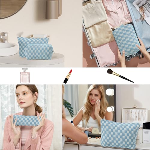 LYDZTION Makeup Bag Cosmetic Bag for Women,1Pcs Large Capacity Makeup Bags and 1Pcs Pencil Case Makeup Brushes Storage Bag Travel Toiletry Bag Organizer - color: 3pcs blue