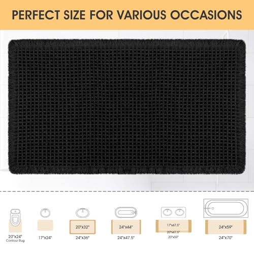 IM HOME Waffle Bath Mat Black 36"x24", Boho Woven Modern Bath Mat Rugs, Absorbent Non Slip Bathroom Rugs, Soft Washable Bath Rugs with Tassels for Bathroom, Bedroom, Kitchen, Shower, Tub - color: Black, size: 2' x 3' (Rectangular)