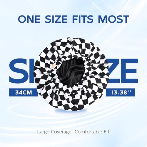 Years calm Shower Cap for Men Waterproof Reusable - Fashion Dual-Layer Design, Adjustable Elastic Band for Long & Curly Hair, XL Bath & Spa Cap for Travel, Satin Lined Shower Cap Black - color: French Black and White