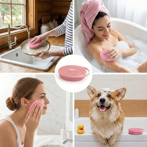 Silicone Body Scrubber Exfoliating 3 Pack, Shower Scrubber for Body,Loofah Alternative for Women Men, 2 in 1 Bath and Shampoo Brush with Handle,Body Exfoliator Tool for Skin, Back,Showering - size: 3Pack-Black Blue Pink