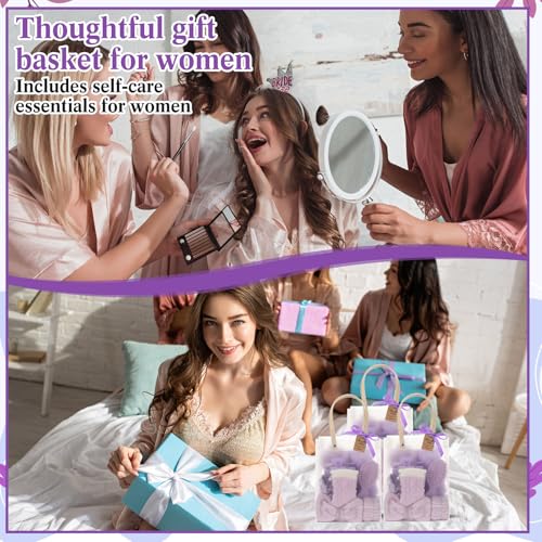 6 Set Spa Gifts Bulk for Women, Sleepover Party Favors Supplies for Bridesmaid Bridal Shower Wedding Guests Baby Shower Birthday Gift with Towels Socks Hair Tie Clip Eye Masks(Purple) - color: Purple