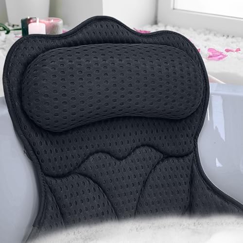 REEZEIVI Bath Pillows for Tub,Bath Pillow with 6 Non-Slip Suction Cups,Soft 4D Mesh Fabric,Bathtub Pillows for Tub Neck and Back Support,Extra Thick Luxury Bathtub Pillows,Black - color: Black