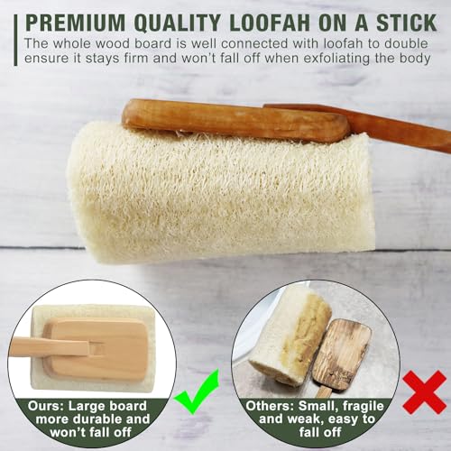 2 Pack Natural Exfoliating Loofah Luffa Loofa Bath Brush On a Stick, Shower Sponge Back Scrubber with Long Wooden Handle for Men & Women, Deep Clean and Invigorate Your Skin Back Brush - style: Loofah Back Brushes