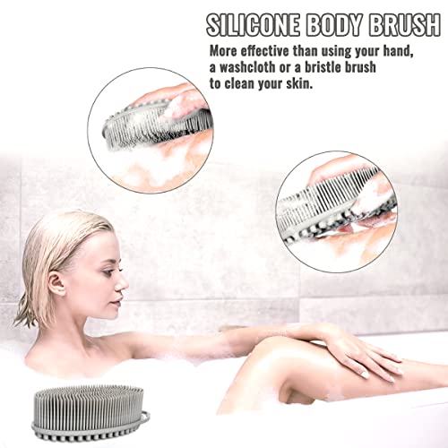 Set of 3 Silicone Body Scrubber Loofah Soft Exfoliating Body Bath Shower Scrubber Loofsh Brush (Black+Gray+Blue 010) - size: Colors: Black, Gray, Blue 010