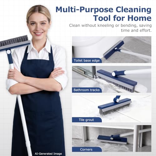 IVYROLL Grout Brush with Long Handle, Grout Cleaner Brush for Tile Floors, Stiff Bristles for Crevice, Tile Line, Shower, Kitchen, Bathroom - color: Blue