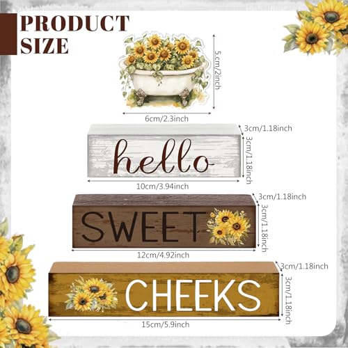 Cinnvoice 4 Pcs Sunflower Bathroom Decor Farmhouse Bathroom Decoration Hello Sweet Cheeks Table Centerpiece Gift for Christmas Valentines Back to School - style: Sunflower Hello Sweet Cheeks