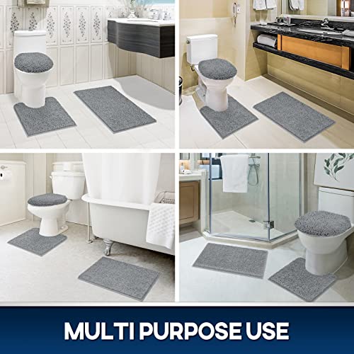 TREETONE Machine Washable Water Absorbent Bath Mat Bathroom Rugs Non Slip Soft Microfiber Mat (Set of 3-Medium 20" x 32"/Contour/Lid Cover, Gray) - color: Grey, size: Set of 3-Medium 20" x 30"/Contour/Lid Cover