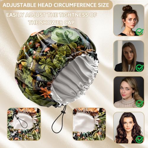 Shower Cap Adjustable Waterproof Double Layer Elastic Reusable Hair Bath Cap Cute Aesthetic for Women Girls-Mushroom - color: R10-Mushroom