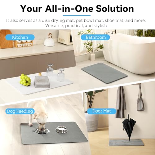 Stone Bath Mat, Dries Quickly, Non-Slip Diatomaceous Earth Bath Mats for Bathroom, Super Absorbent Stone Shower Mat, Easy to Clean, 23.5" x 15.5" Dark Gray
