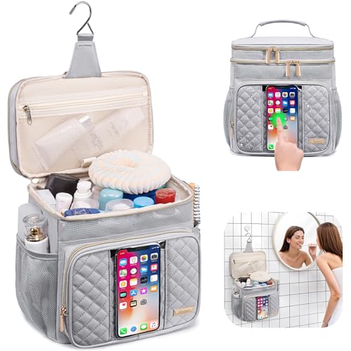 Tealari Large Toiletry Bag for Women Men,Bathroom Bag,Water Resistant Shower Bag,Makeup Bag,Portable Shower Caddy for College Dorm,Hanging Travel Toiletry Bag with Transparent Waterproof Phone Pocket - color: Light Gray