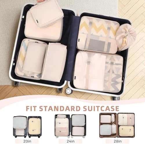 BAGAIL 8 Set Packing Cubes Luggage Packing Organizers for Travel Accessories-Cream - color: Cream, size: 8 Set