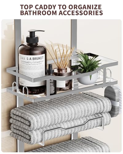 Aetyord Hanging Towel Racks for Bathroom No Drill - Over The Door 6-Tier Bath Towel Storage Organizer for Small Bathrooms-Back Door Large Tiered Towel Holder Hanger for Rolled Towels RV Camper Silver - color: Silver, size: 6 tier