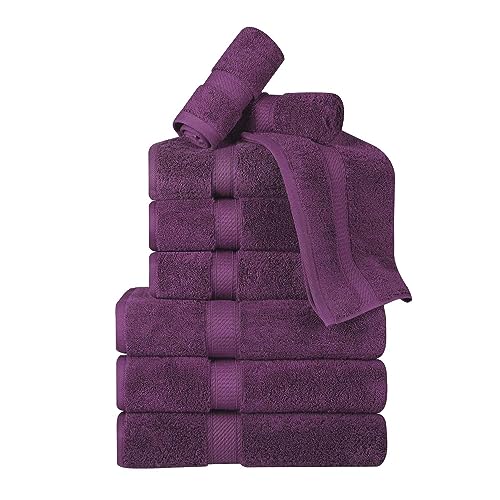 BLUENILEMILLS BNM Madeline Egyptian Cotton Heavyweight Towels, Ideal for Shower, Spa, Hotel, 800 GSM, Face/Washcloths, Hand Towels, Bath Towels, Highly-Absorbent, Luxury, 9 Piece Towel Set, Plum - color: Plum, size: 9-Piece Towel Set