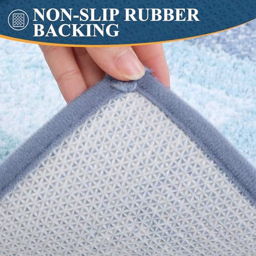 Bsmathom Microfiber Bathroom Rugs Sets 3 Piece, Non-Slip Absorbent Bath Mats, Soft Shaggy Bathroom Rugs with U-Shaped Toilet Rug Machine Washable Bath Rugs, Light Blue - color: Light Blue, size: 18"x26"+18"x48"+U Shape 20"x24"