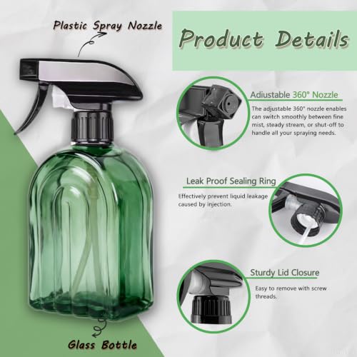 Green Glass Spray Bottle, Refillable Indoor Plant Mister,13.5oz Water Spray Bottle with Adjustable Nozzle,Plant Mister Spray Bottles for Indoor Plants, Cleaning, Hair Care, Pets Care(2pcs) - color: Green-1