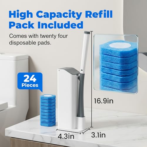 Disposable Toilet Brush and Holder Set with 24 Toilet Cleaner Refills, 2026 New Toilet Wand Kit with Toilet Brush Refill Pads, Disposable Toilet Cleaning System for Bathroom Maintenance (Black) - color: Black