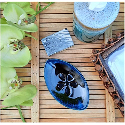 Ceramic Soap Dish with Self Draining Tray for Bar Soap, Bathroom, Kitchen (Black) - color: Black
