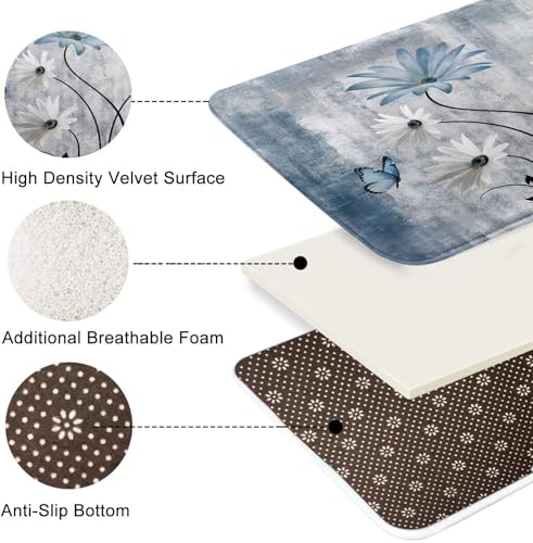ArtSocket Daisy Flowers Butterfly Bathroom Set with Shower Curtain and Bath Rugs and Accessories,Abstract Blue Grey Non-Slip Shower Curtain Set,Bathroom Decor 3 Pcs - color: Daisy Flowers Butterfly