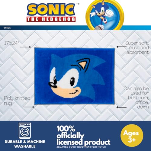 Sega Sonic The Hedgehog Gamer Kids Non Slip Poly Knit Plush Bathroom Mat Rug (Officially Licensed Product) By Franco - color: Sonic the Hedgehog