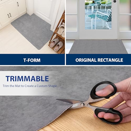 Ultra-Thin Indoor Doormat 36x79 Inch-Low Profile Non-Slip Entryway Mat,Washable Absorbent Floor Mat with Dirt-Resistant Design for Front Door,Kitchen,Hallway,Light Grey - color: Lightgrey, size: 3' x 6'7" (Rectangular)