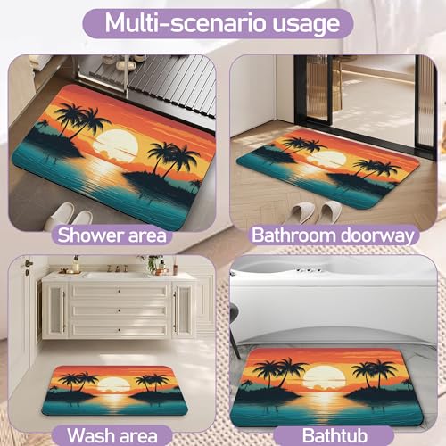 Summer Sunset Bathroom Rugs Mat, Super Absorbent Quick Drying Floor Mat for Bathroom Entryway 17"x30" (Palm Trees) - color: Sunset Palm Trees
