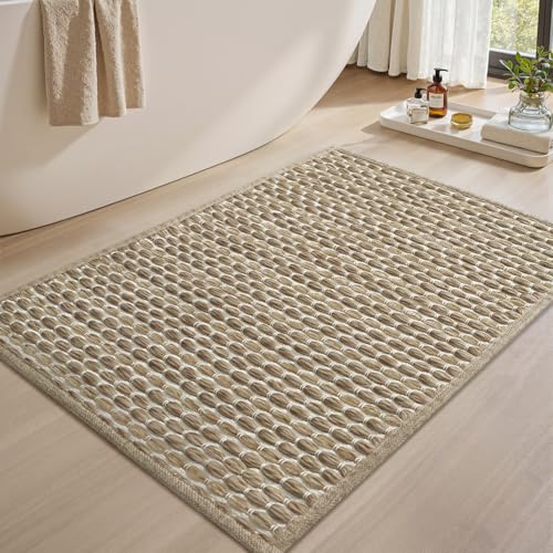 AMOAMI Unique Woven Bath Mat, Super Absorbent Non Slip Bath Mat, 20" x 32", Brown - color: Brown, size: 20" x 32"