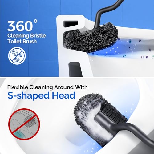 HAMITOR Toilet Brush and Holder Set: 304 Stainless Steel Heavy Duty Deep Cleaning Bowl Cleaner Brush with Curved Bristle - Wall-Mounted for Home Apartment Bathroom Accessories Silver 1 Pack - color: Silver