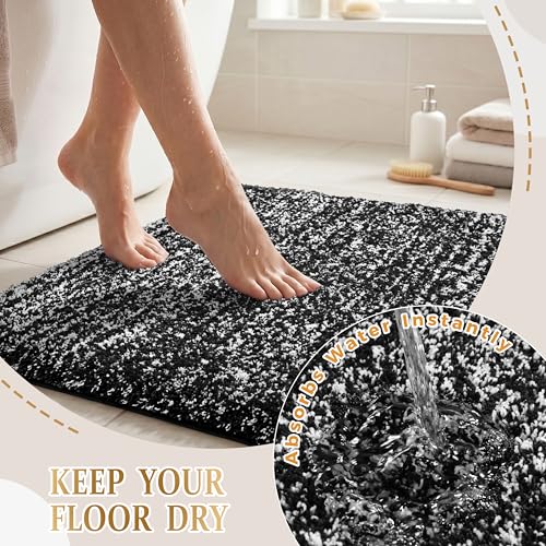Yimobra Black and White Bathroom Rugs Non Slip Washable, Ultra Soft and Water Absorbent Bath Mats, Plush Fluffy Shower Mat Outside, Microfiber Thick Matts for Bathroom Floor/Sink, 24x17 - color: Black and White, size: 17" X 24"