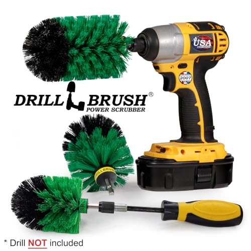 Drillbrush Handle & Drill Brush Green Power Scrubber Brushes for Kitchen Cleaning - Medium Stiffness Bristles for Scrubbing Stove Tops, Pots, Pans, and More - Air Fryer Cleaning Brush Set for Drill - color: Green
