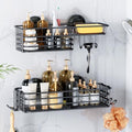 LEVERLOC Shower Caddy Suction Cup, 2 Pack suction shower shelf with Hooks & Soap holder, NO-Drilling Bathroom Holder, Rustproof bathroom organizer, Black - color: 2 X Black