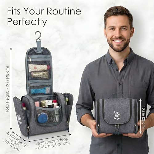 Bago Travel Toiletry Bag for Women and Men - Large Waterproof Hanging Toiletry Bag for Bathroom and Travel Bag for Toiletries Organizer (Snow Black) - color: SnowBlack, size: Large