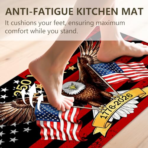 Flag Kitchen Rugs Set, Patriotic Anti-Fatigue Mats with American Flag & Eagle, 2-Piece Non-Slip Wipeable Rubber Mats, Washable Cushioned Rug for Sink Laundry, 15.7"×27.5" + 15.7"×47" - color: 250th-2, size: 15.7×27.5+ 15.7×47