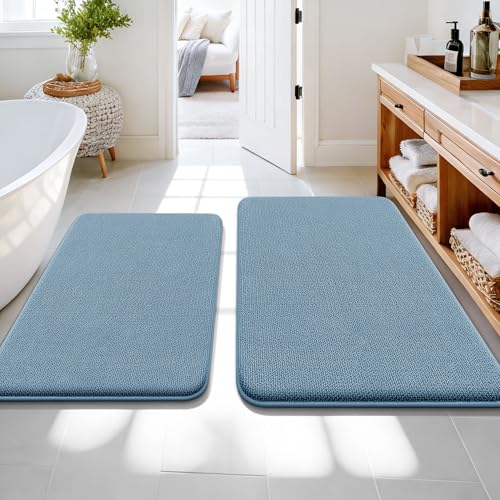 OLANLY Bathroom Rugs Sets 2 Piece, Soft Absorbent Memory Foam Bath Rug Set, Non-Slip, Quick Dry, Machine Washable Bath Mats for Bathroom, Home Decor Accessories (36"x24"+30"x20", Airy Blue) - color: Airy Blue, size: 36" X 24" + 30" X 20"