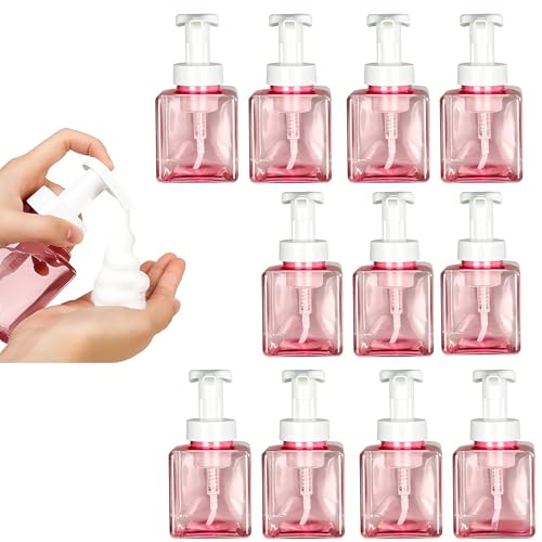 12 Piece 250ml Foam Soap Dispenser, Travel Foam Dispenser. Refillable Plastic Pump Hand Soap Bottle, Travel Essentials, Clear Container for Bathroom Vanity - color: Pink